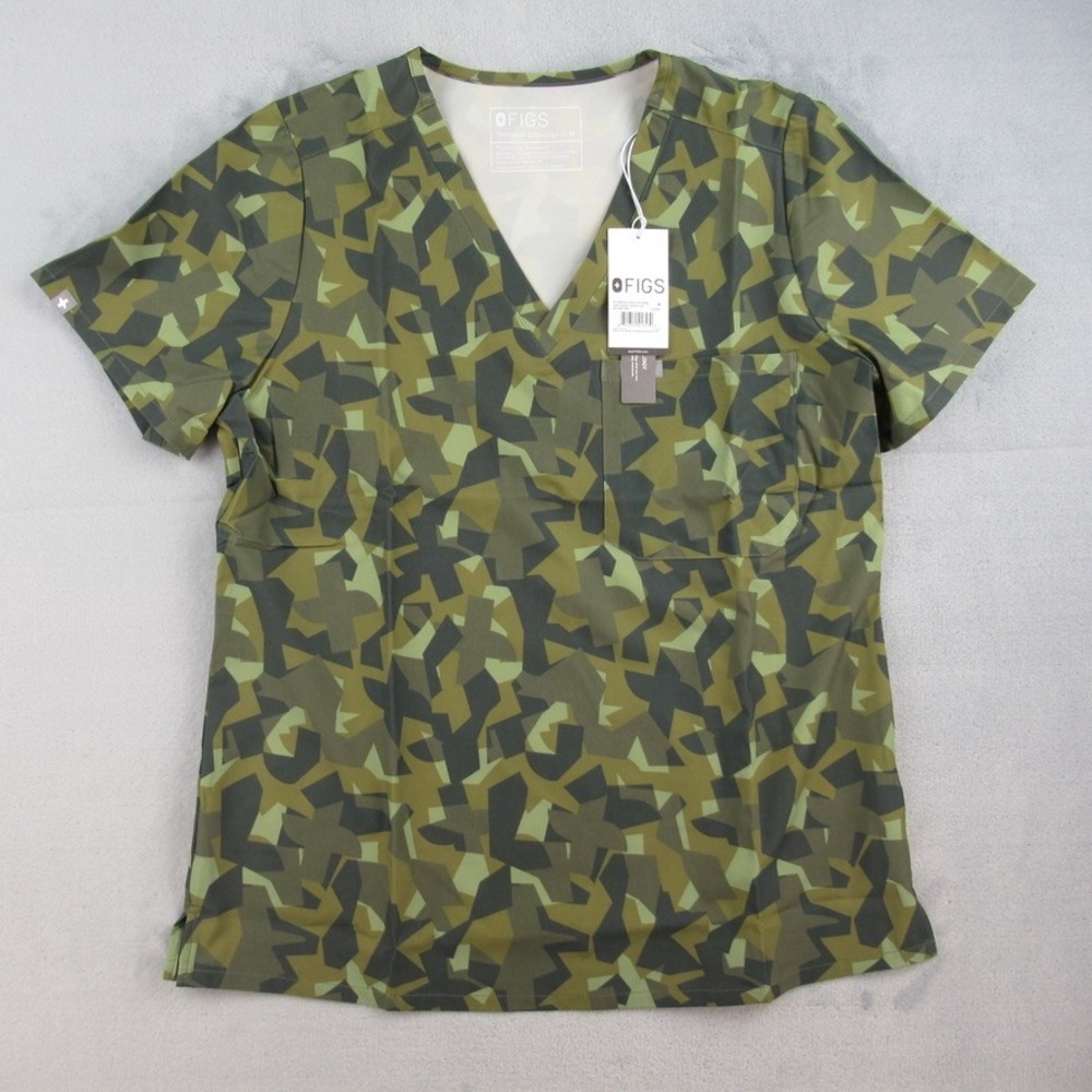 FIGS Printed FreeX Catarina One-Pocket Scrub Top Green Camo W23SW1066 Womens M